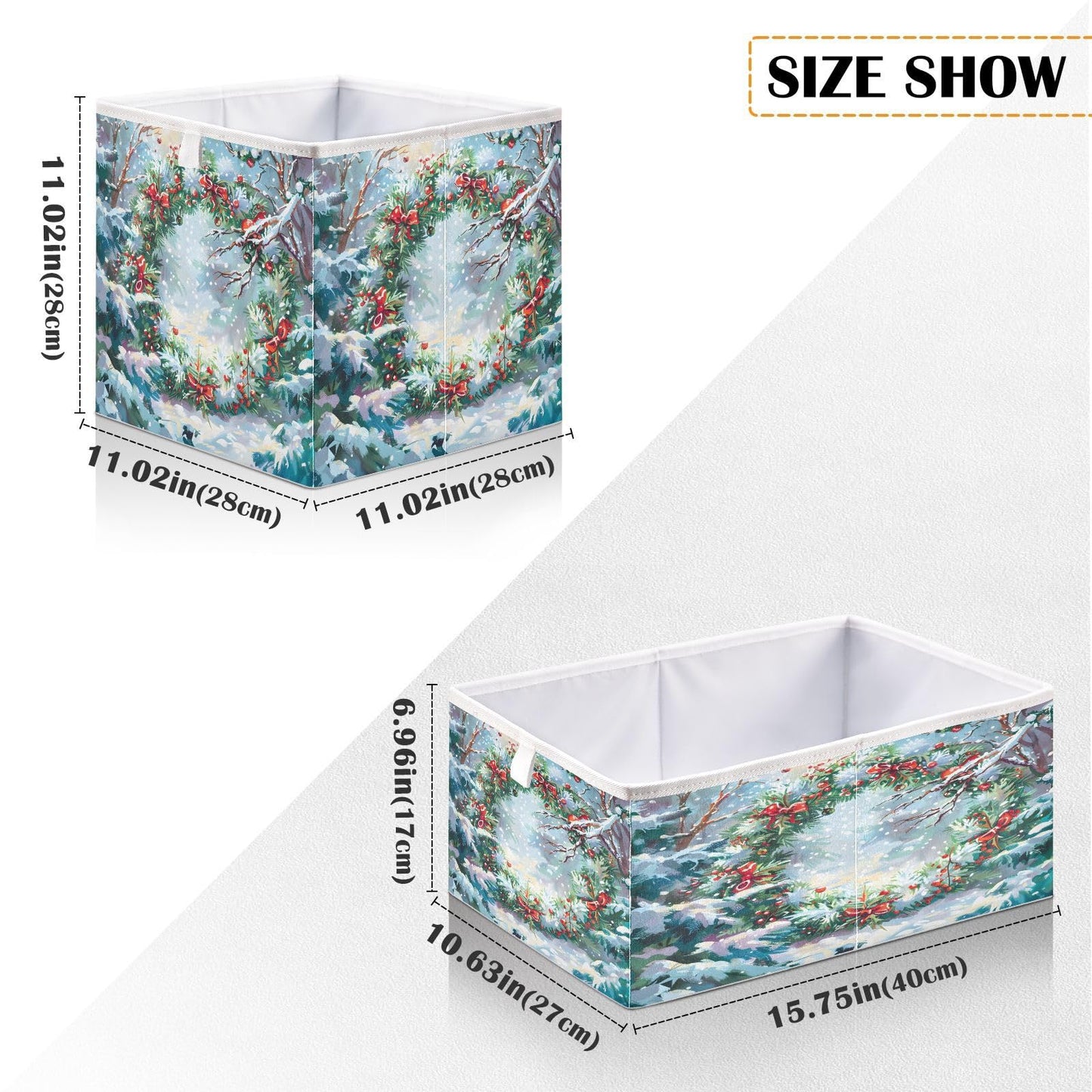 senya Large Storage Bins Beautiful Christmas Wreath Collapsible Foldable Storage Cubes Fabric Basket Closet Organizer Containers Box for Home Bedroom Office 15.7 x 10.6 x 6.9in