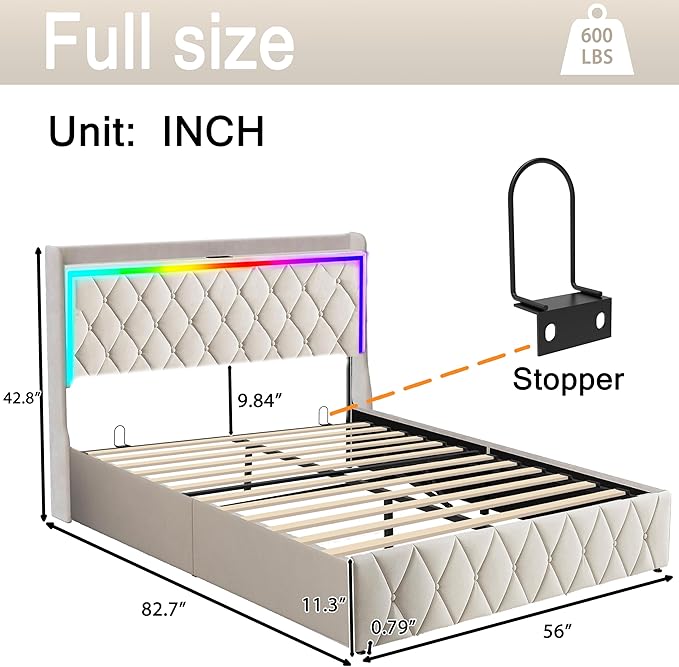 Modern Multi-Color LED Light Full Bed Frame