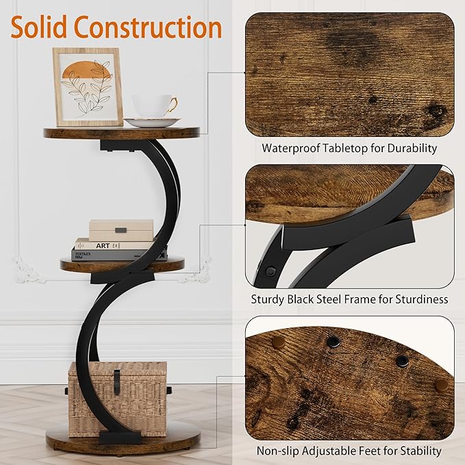 Small Side Table, 3-Tier Round End Table