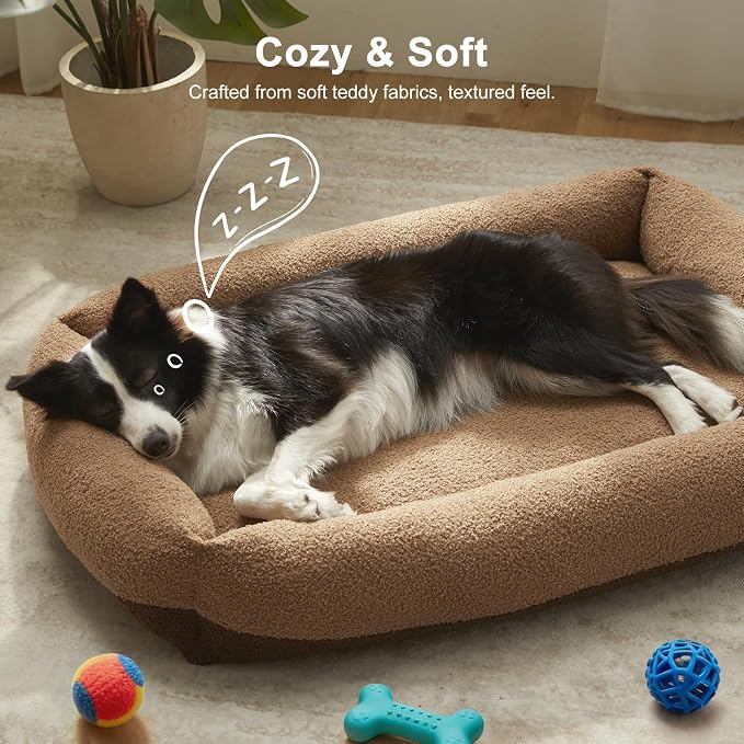 FURTIME Washable Small Dog Bed, Rectangle Comfy Fluffy Kitten Puppy Bed, Removable Zipper Cover Machine Wash, Breathable Orthopedic Bed Durable Pet Cuddler with Anti-Slip Bottom, 20x19x6 in, Brown