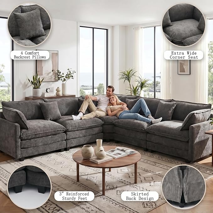 111.4" V-Shaped Corner Couch Sectional｜5 Seat Customizable Modular Cloud