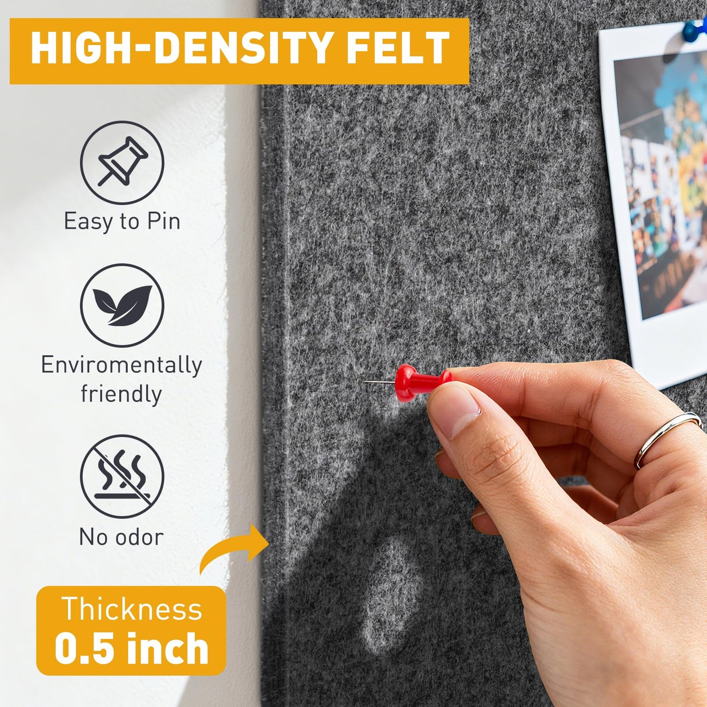 QUEENLINK Large Cork Board 36"x24", 6-Pack Self-Adhesive Felt Bulletin Board Tiles with 60 Push Pins, Square Felt Wall Panels Pin Board Tack Board Wall Organizer for Home Office Decor, Grey