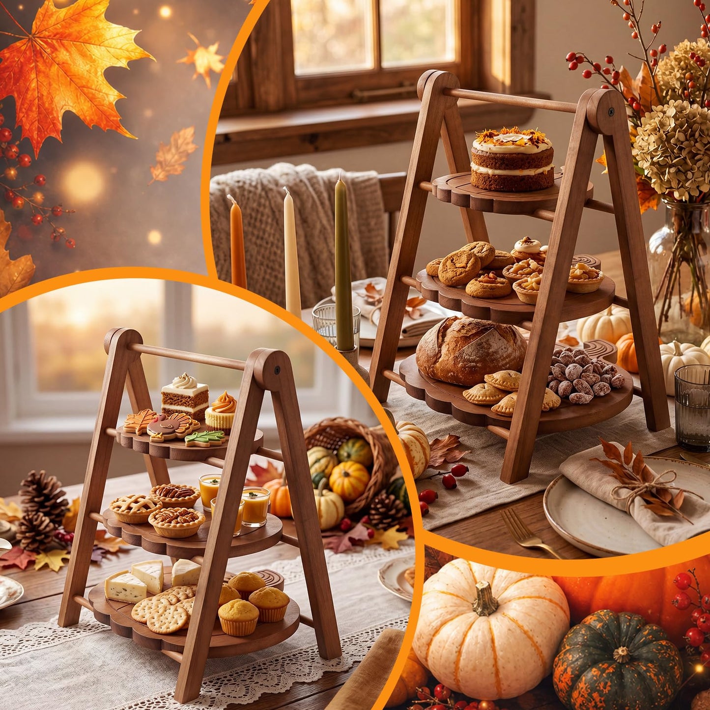 Marsui 3 Tier Pumpkin Serving Trays Wooden Shaped Pumpkin Platters 12'' 10'' 8'' Charcuterie Plate Board Reusable Party Serving Plate for Halloween Fall Party Decoration