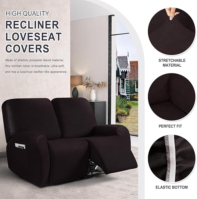 ANARACHON Leather Look Loveseat Recliner Cover, 6-Pieces Stretch Dual Recliner
