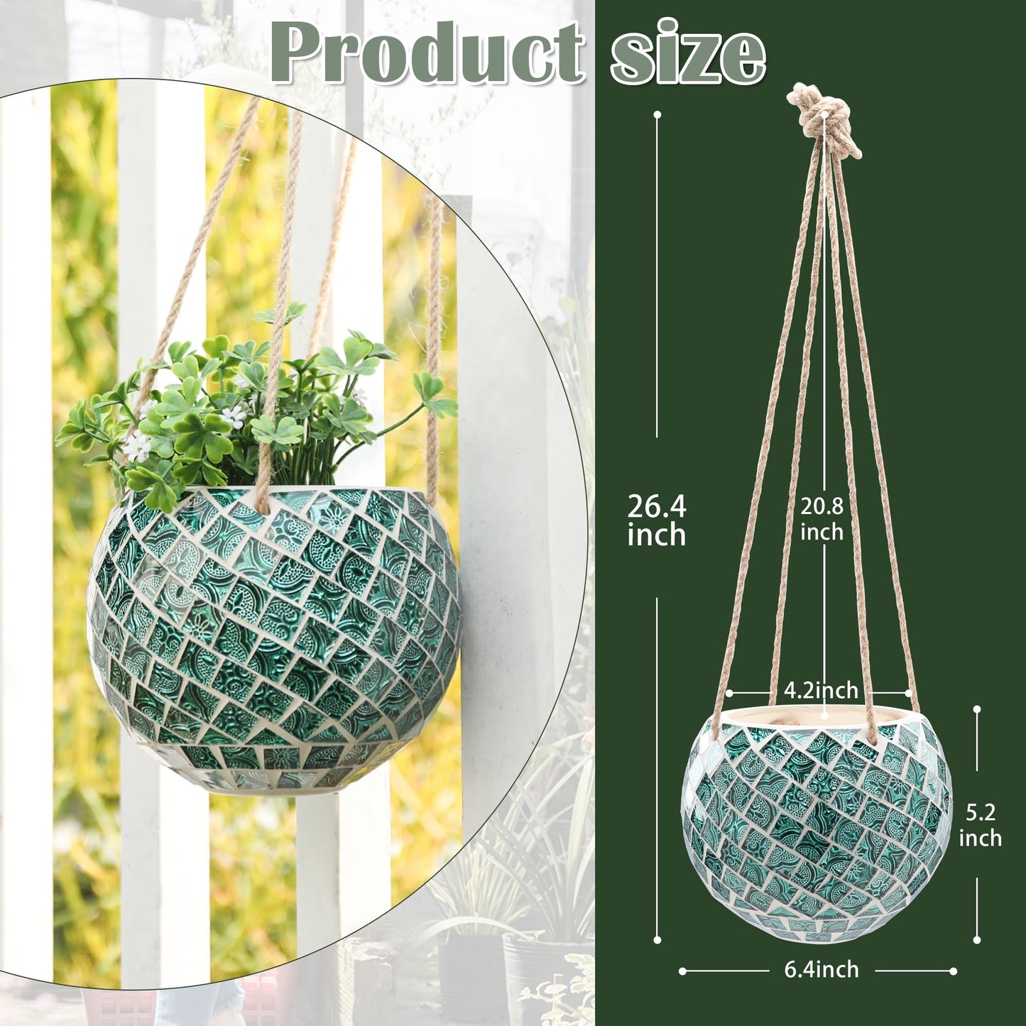 Chonsun Ceramic Hanging Planter Mosaic Hanging Flower Pot Small Plant Pot for Indoor Plant Disco Ball Planter with Drainage