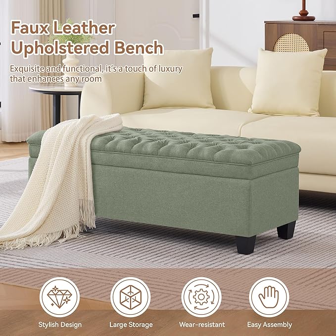 WUTUTUEE 50" Fabric Storage Ottoman Bench, Upholstered Rectangle End of Bed