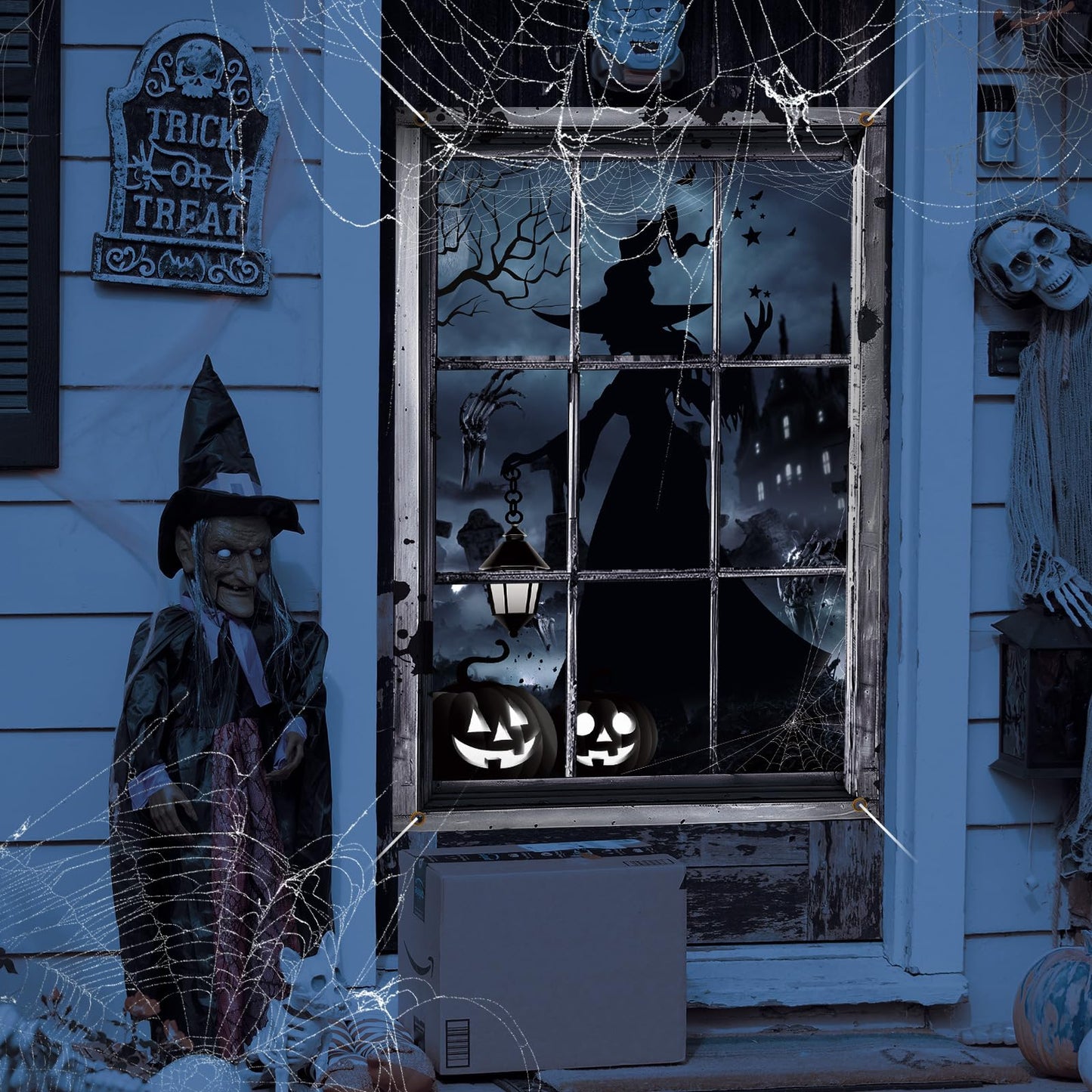 Preboun 2 Pcs Halloween Witch Window Clings Decoration Scary Halloween Window Silhouette Cover Curtain Poster for Wall Garage Door Home Indoor Outdoor Party Favors