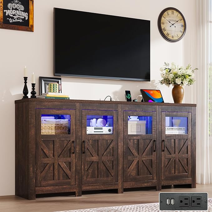74" Large LED Farmhouse TV Stand
