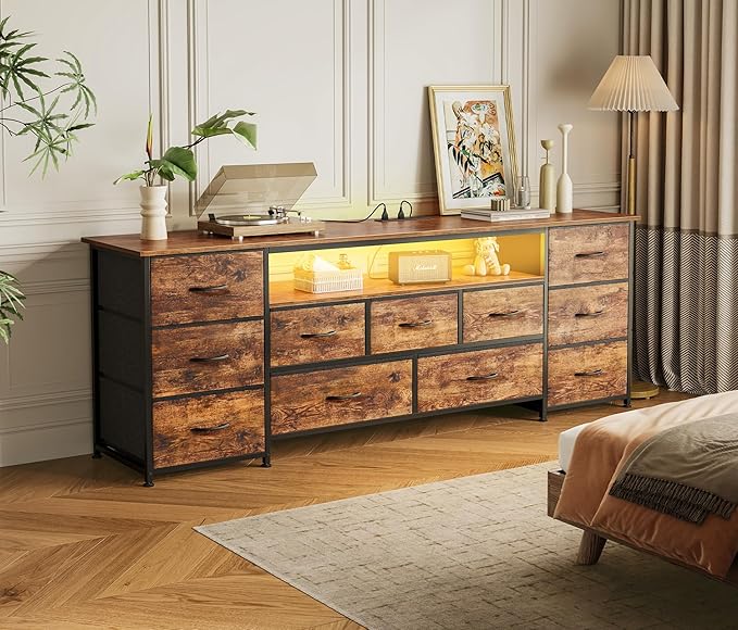 Huuger 63 Inch TV Stand for 65, 70 Inch TV, 11 Drawer Long Dresser