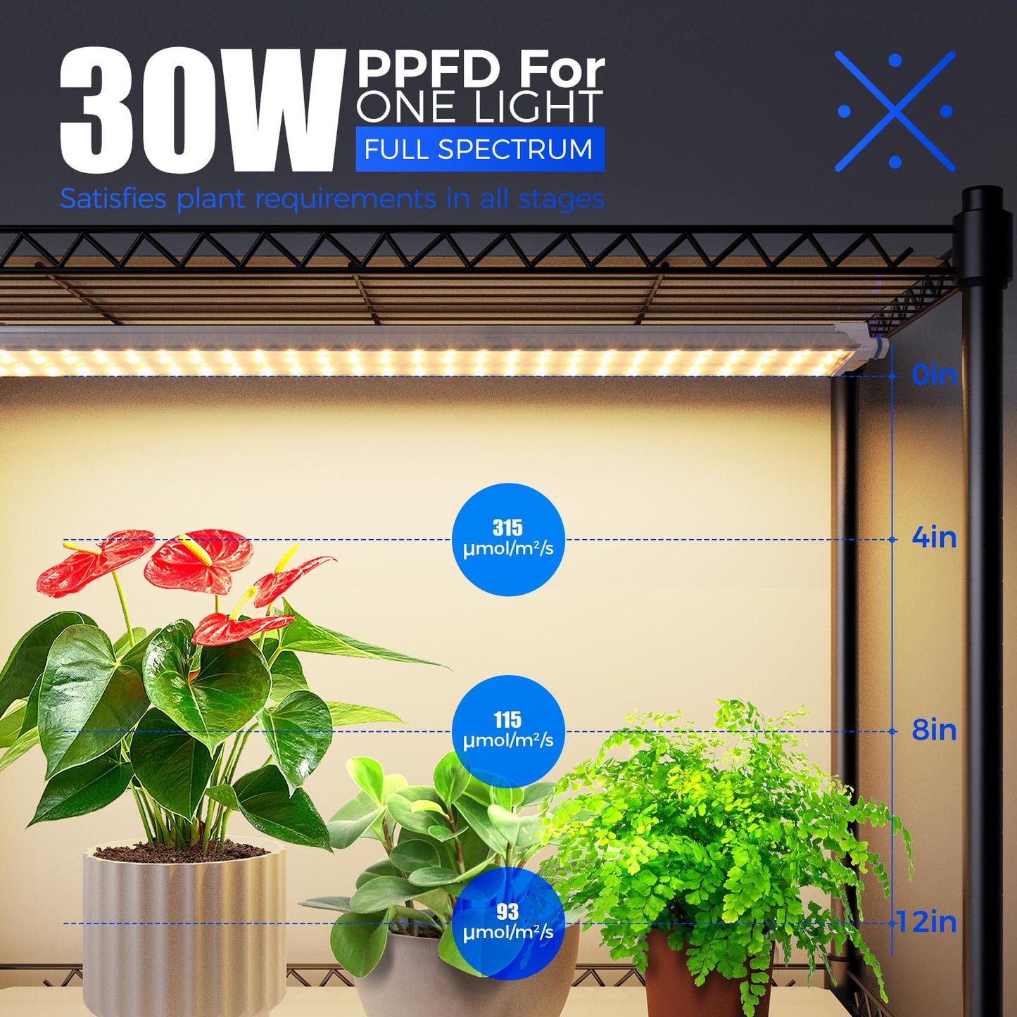 CX2 Plant Stand with Grow Lights for Indoor Plants, 6-Tier Metal Plant Shelf Display Rack with 2FT 150W Full Spectrum Plant Light, 3 Adjustable Spectrum, Timer, for Growing, 29.5x13.8x71IN
