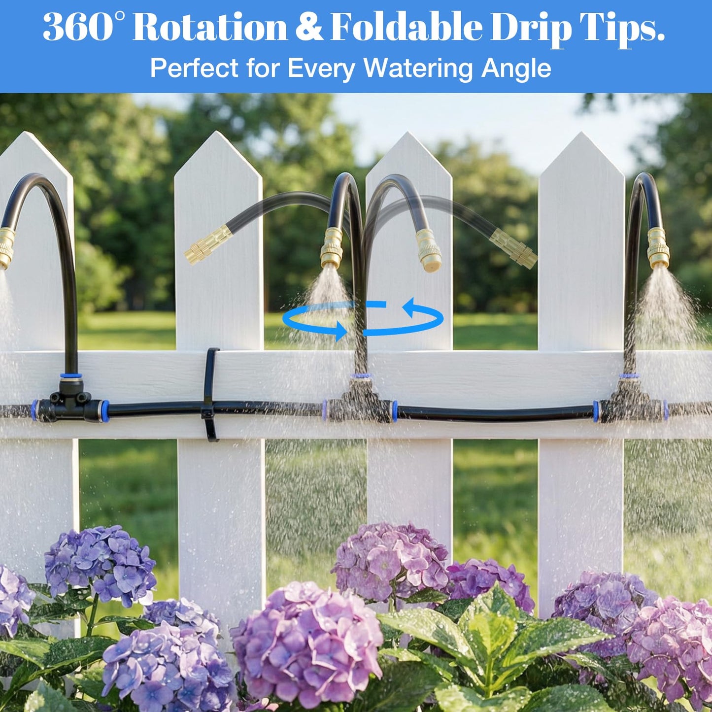 GOTGELIF 100FT Drip Irrigation Kit, with 25Pcs 360° Adjustable Nozzles, 5/16" Tubing, 30 T-connectors, Water-Saving System, Garden Watering Sprinkler for Greenhouse, Vegetable,Potted Plants, Lawn
