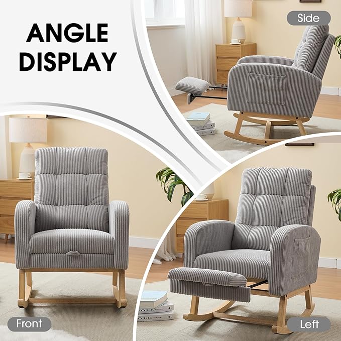 NIOIIKIT Nursery Rocking Chair, Corduroy Upholstered Rocking Chair