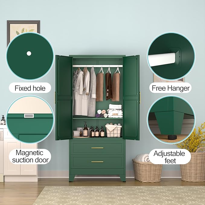 erosoei Metal Armoire Wardrobe Closet, 71 "Metal Clothing Storage Cabinet