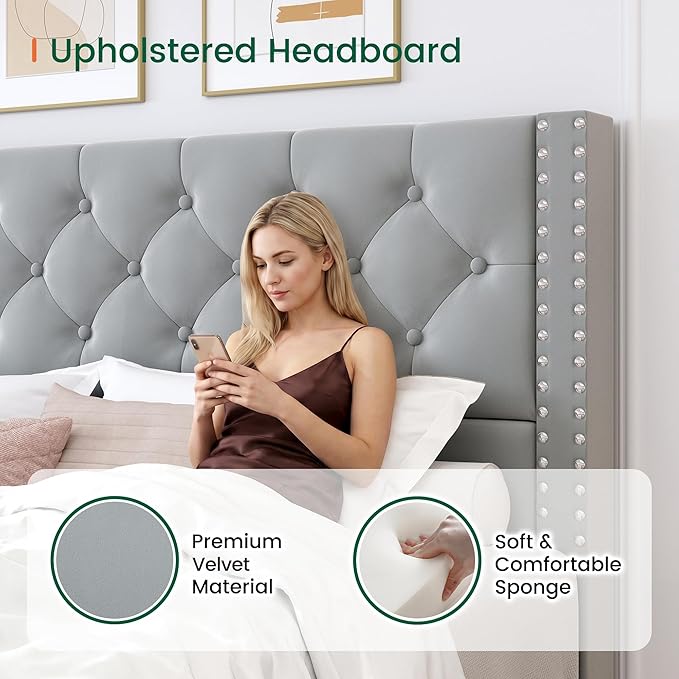 LARMACE Queen Size Bed Frame Upholstered Platform Bed