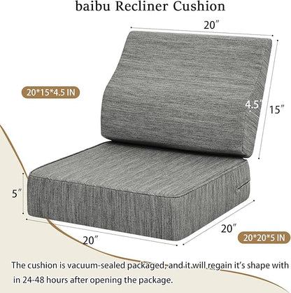 baibu Gel Memory Foam Recliner Cushions with Lumbar Support Pillow for Elderly, 20x20x5 Inch Thick Dual-Layer Patent Design Non-Slip Seat Cushion for Recliner Chair for Reduce Hip & Lumbar Pain, Grey