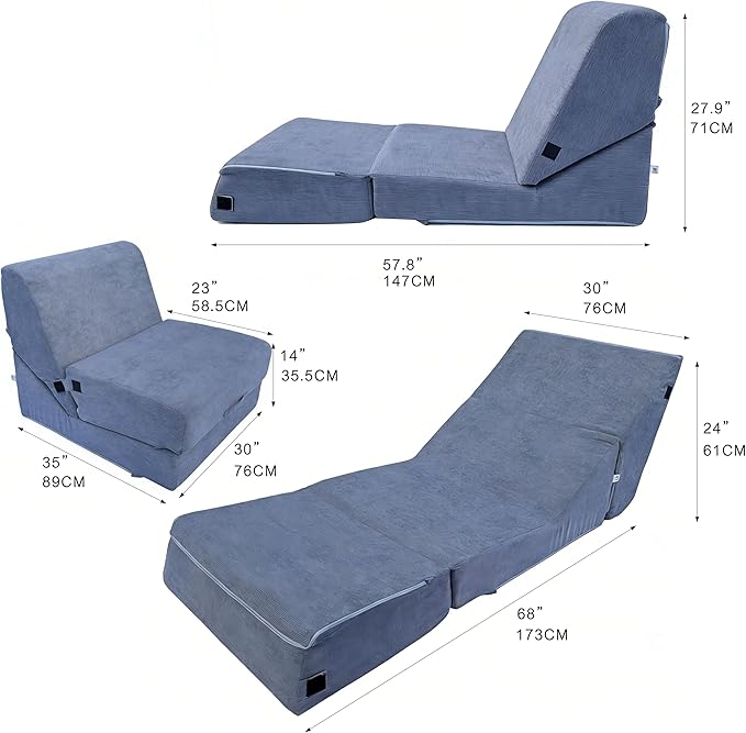 jela Luxury Corduroy Indoor Chaise Lounge, Foldable Sofa Bed Chair
