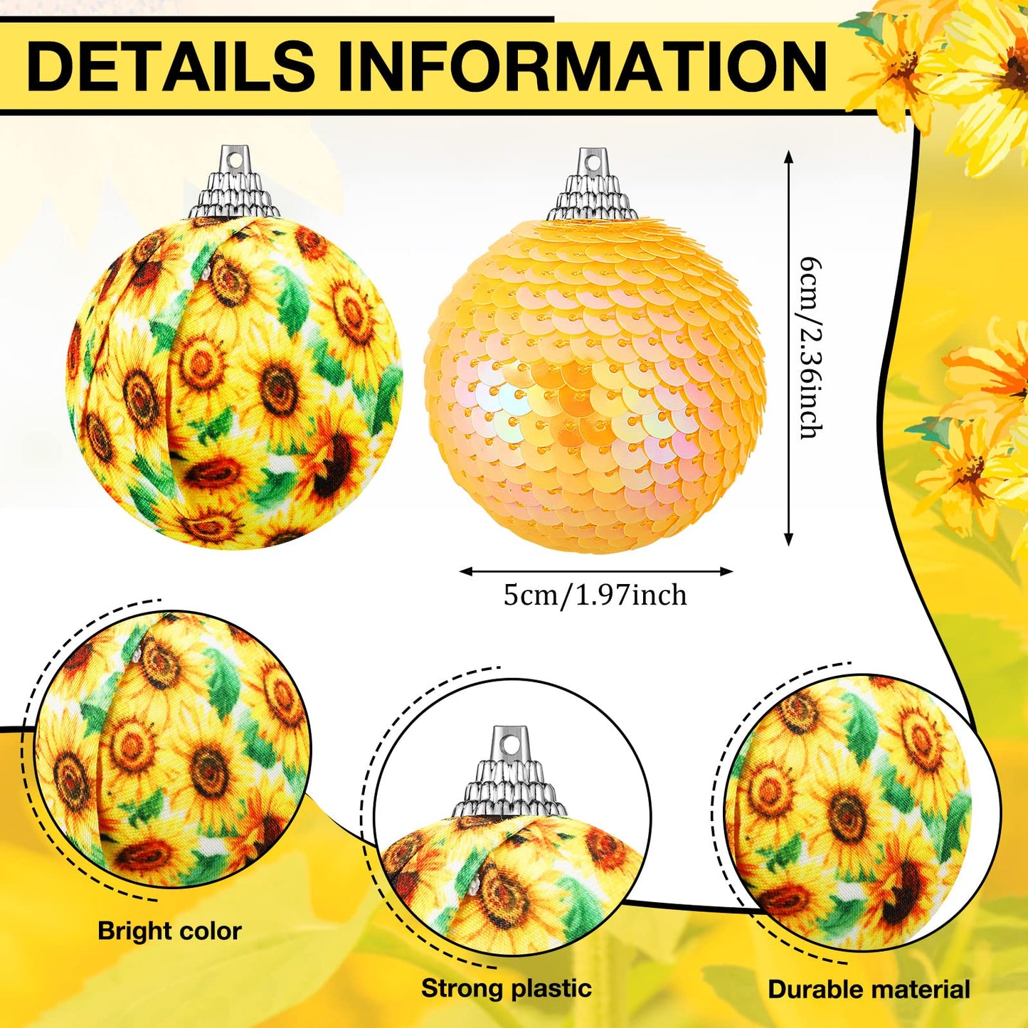 Yuxung 12 Pcs Summer Sunflower Ball Tree Ornaments Sunflower Ball Hanging Ornaments Yellow Honeycomb Balls Tree Decoration for Summer Holiday Theme Birthday Party Favor Supplies