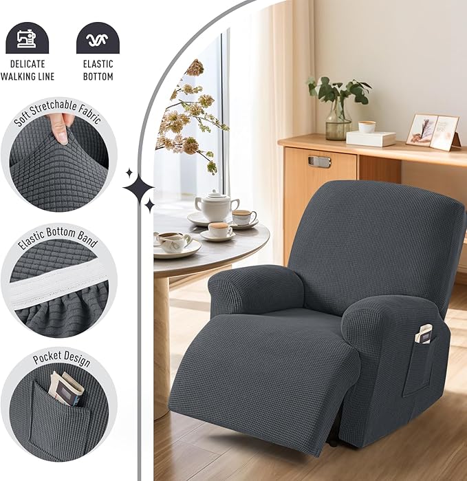TAOCOCO Recliner Cover 4-Pieces, Recliner Stretch Sofa Slipcover, Recliner