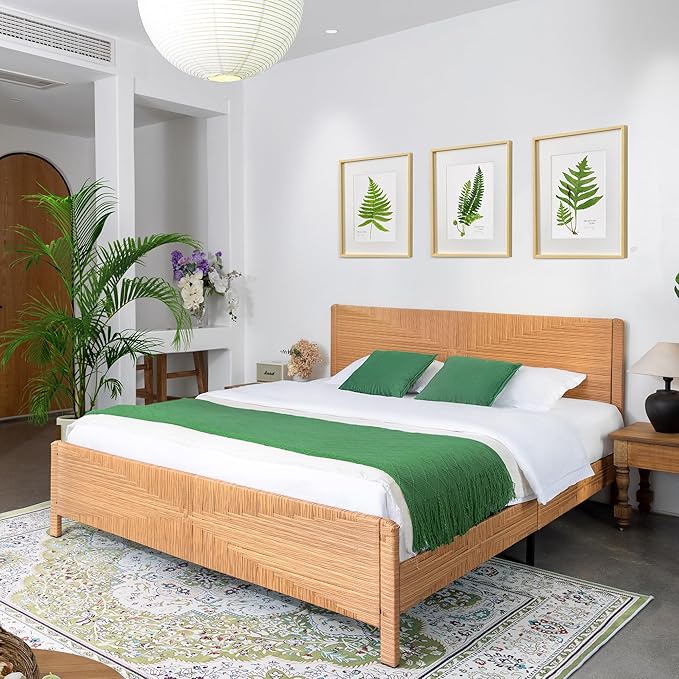 Yechen Hand-Woven PE Rattan King Bed Frame