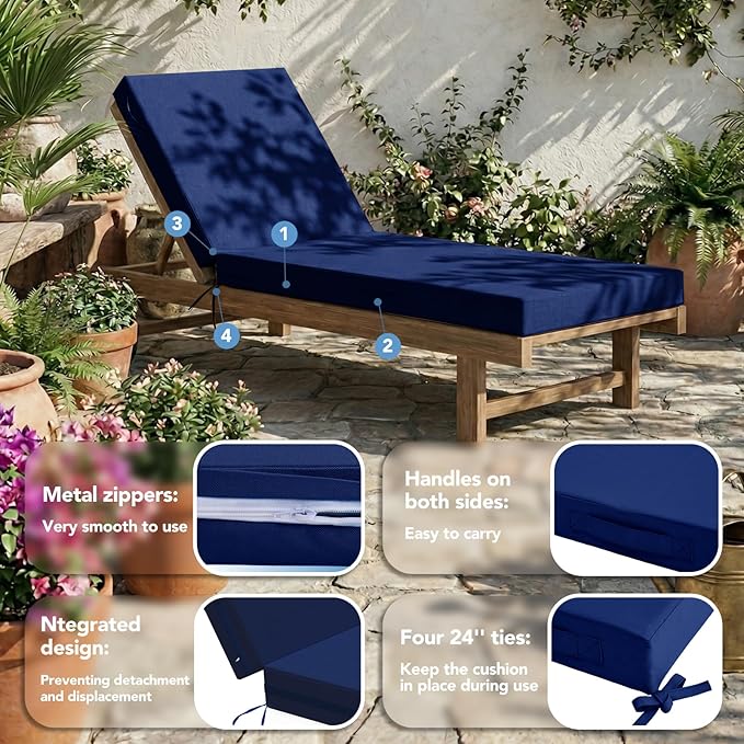 L'AGRATY Outdoor Lounge Chaise Cushion: 72x21x3 Inch Waterproof Lounge Chair