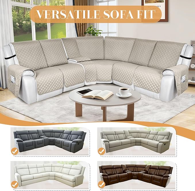 HDCAXKJ Reclining Sectional Couch Covers L Shape Recliner Sofa Middle Console