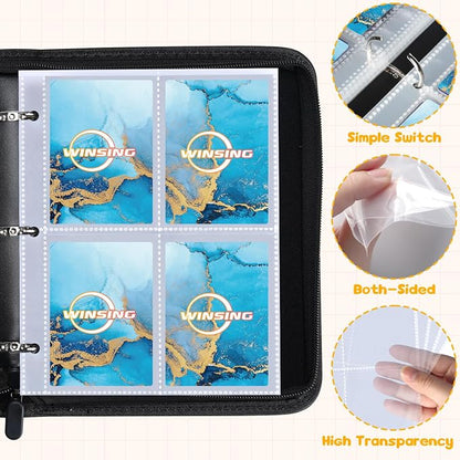Card Binder 4 Pocket, 400 Pockets Card Holder Compatible with Game Cards Gift for Girls, Trading Card Binder Album Case Book Storage For Photocards, Small,Marble Blue