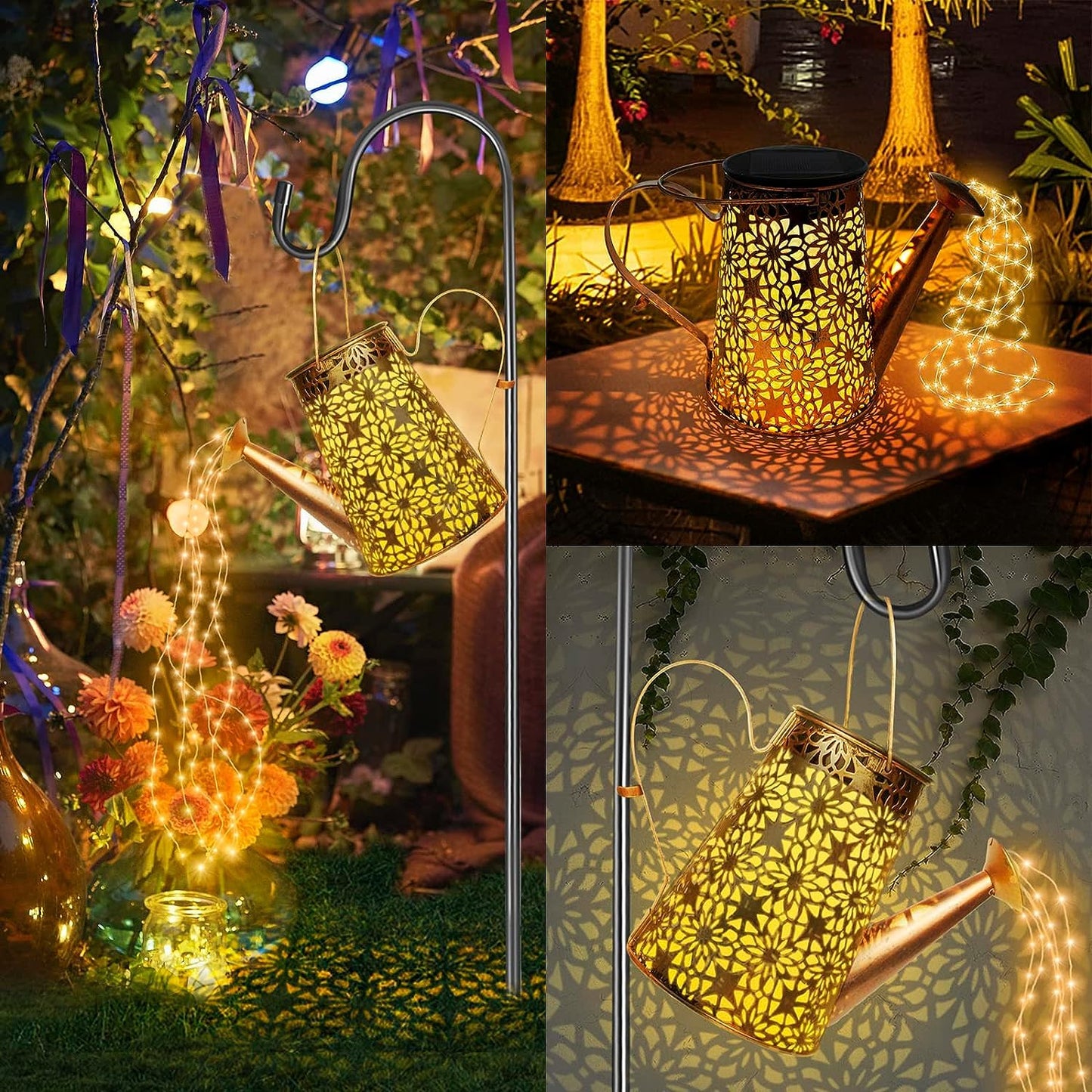 Forlivese 2PCS Solar Watering Can with Lights,Outdoor Decorations with Hanging Solar Garden Lights with Bracket Waterproof Watering Can Landscape Light for Patio Gardening Pathway 36LED