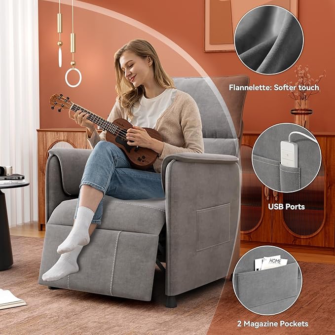 Recliner Chair，Electric Adjustable Chenille Recliner