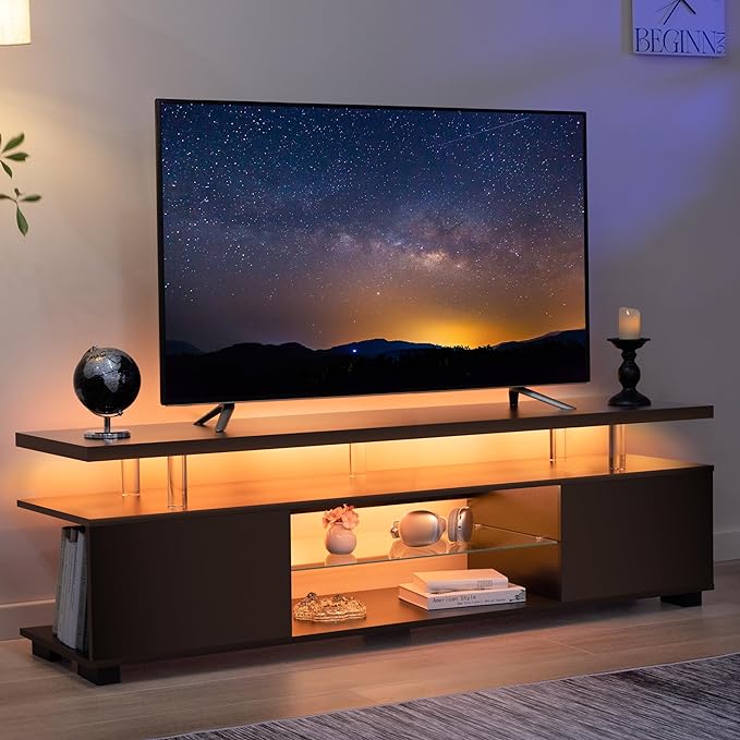 Cubehom Black TV Stand, Glass TV Stands