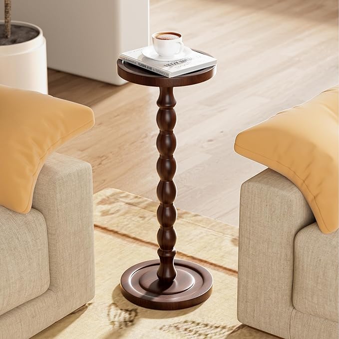 Solid Wood Drink Table, Rubber Wood‌ Small Round Side Table