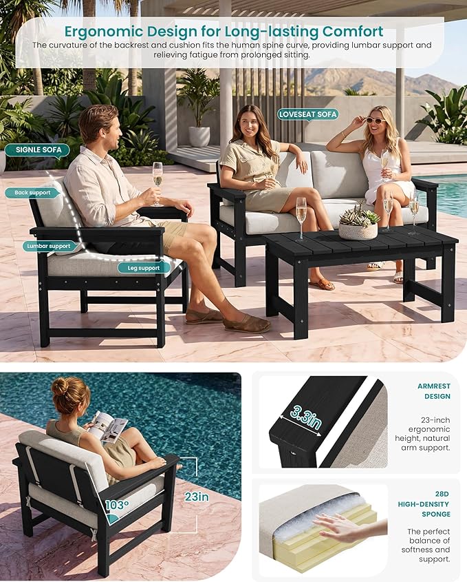 SERWALL 4 Pieces HDPE Outdoor Sofa Set
