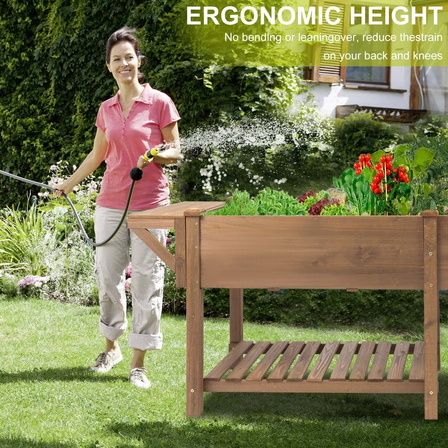 Gowoodhut Raised Garden Bed with Legs Outdoor, Elevated Garden Box with Legs, Large Storage Shelf for Vegetable, Flower, Herb, Easy to Assemble，81x23x31 in