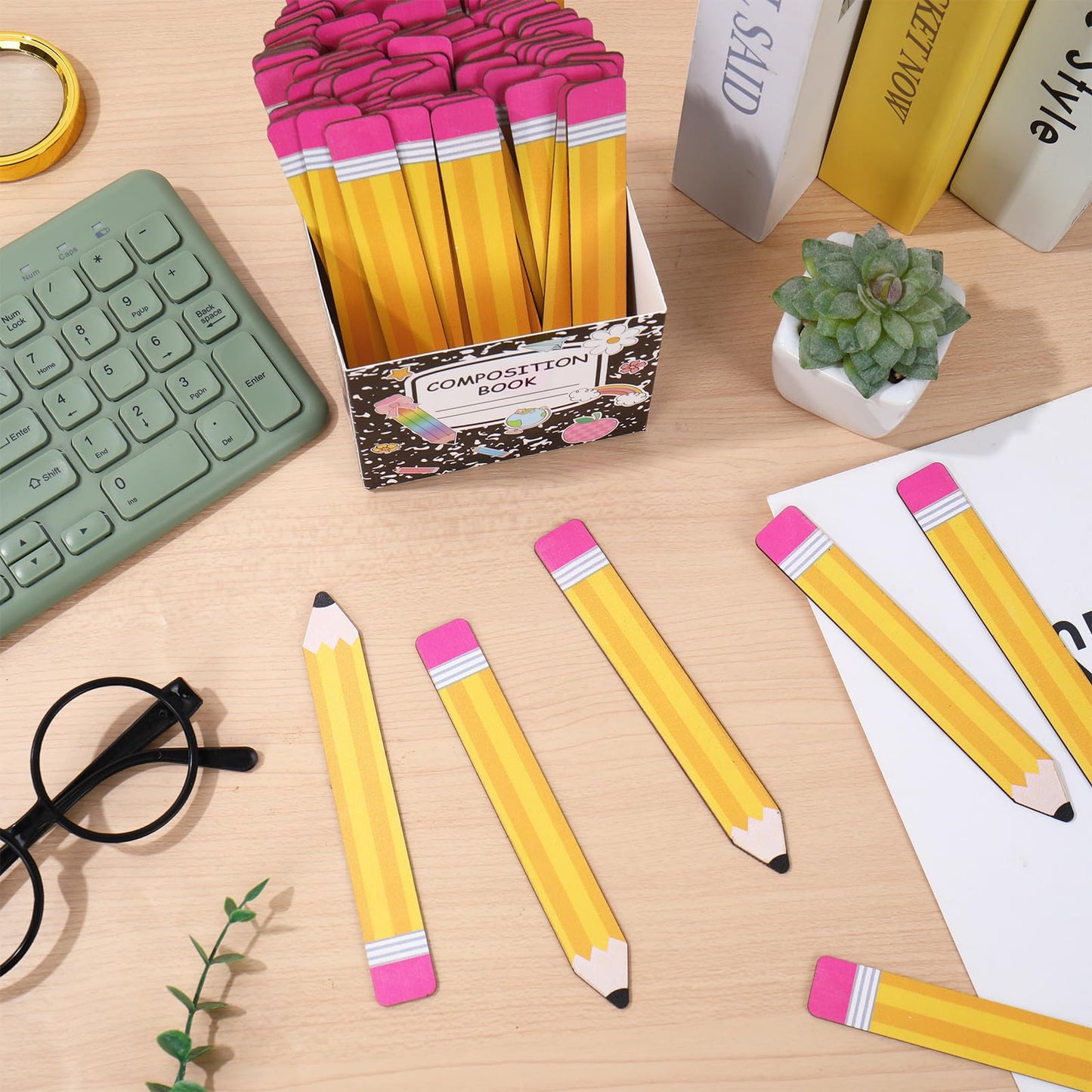 Whaline 101Pcs Back to School Spinning Sticks Pencil Flip Name Sticks with Composition Box Teacher Student Grouping Tally for Classroom Educational Learning Activities