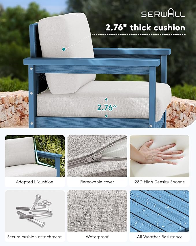 SERWALL 8 Pieces HDPE Outdoor Conversation Sofa Set