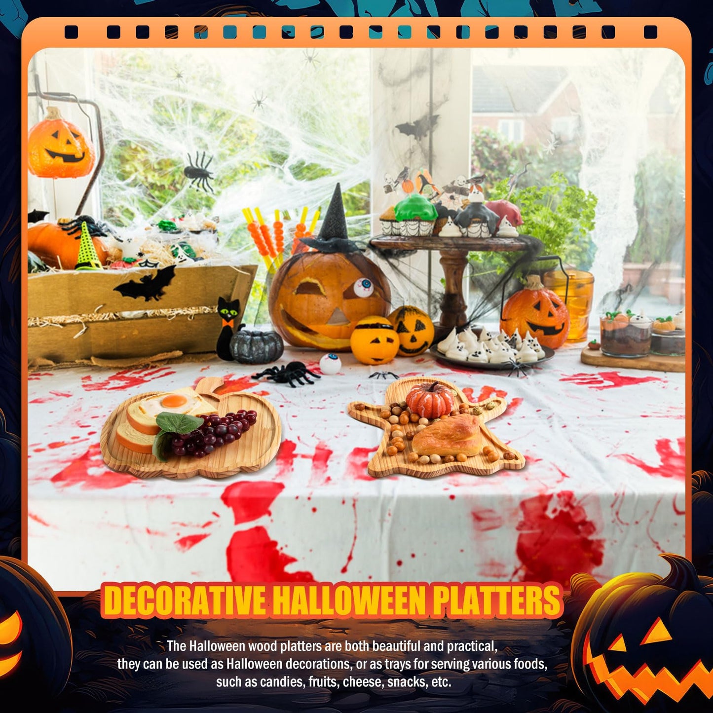 FOBSME 2 Pcs Halloween Wooden Serving Platters Pumpkin and Ghost Shape Charcuterie Boards Fall Wood Serving Trays Decorative Wood Snack Dish Plates for Halloween Autumn Holiday Housewarming Presents