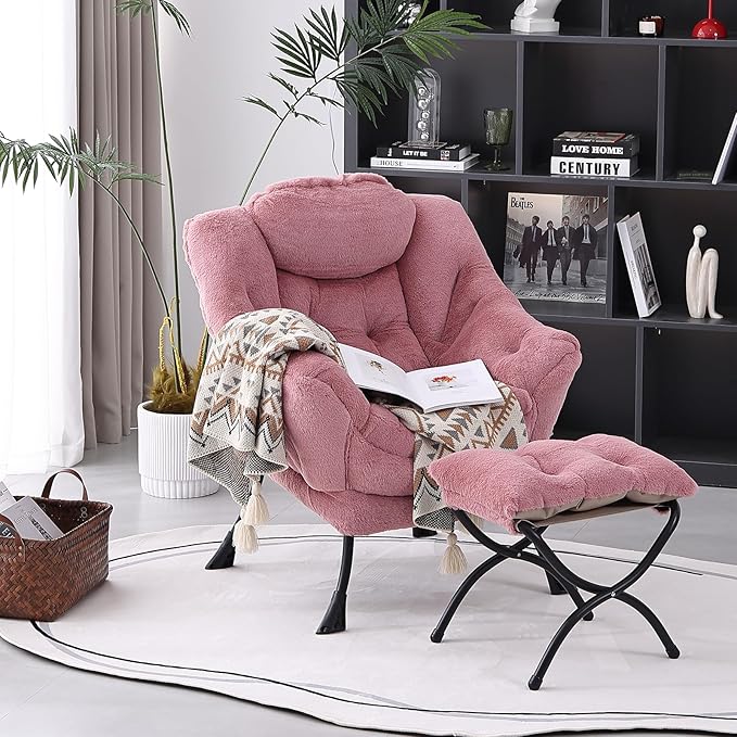 MBOOYOME Lazy Chair with Folding Ottoman, Modern Accent Armchair with Armrests