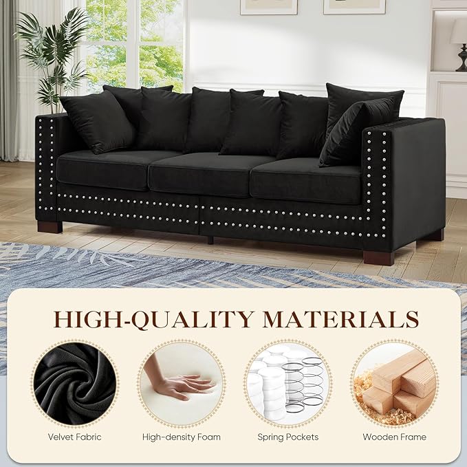 2 Piece Velvet Couch and Loveseat Sets, Mid Century Modern Couch