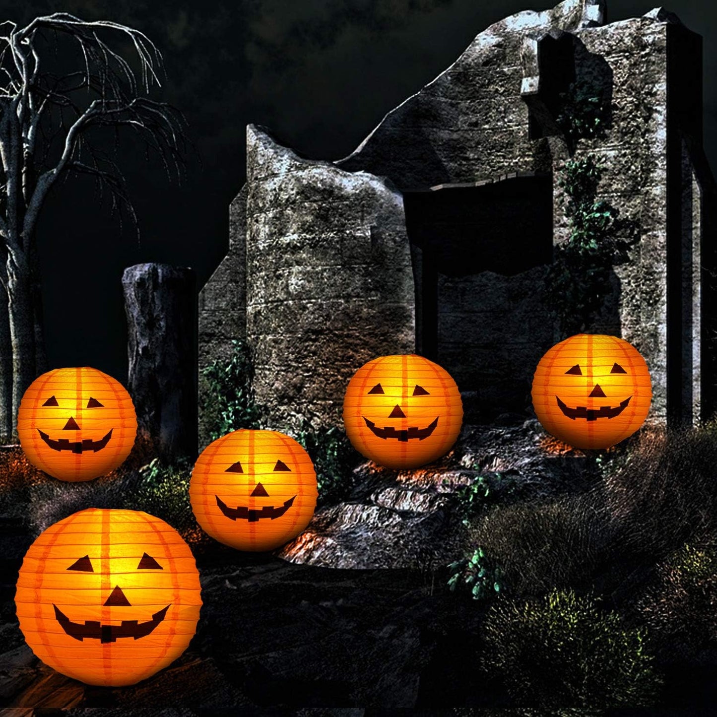 Gejoy 12pc Halloween Jack O Lantern 8inch Halloween Decorations Plastic Pumpkins Pumpkin Hanging Paper Lantern Halloween Indoor Outdoor Party Decoration Supplies