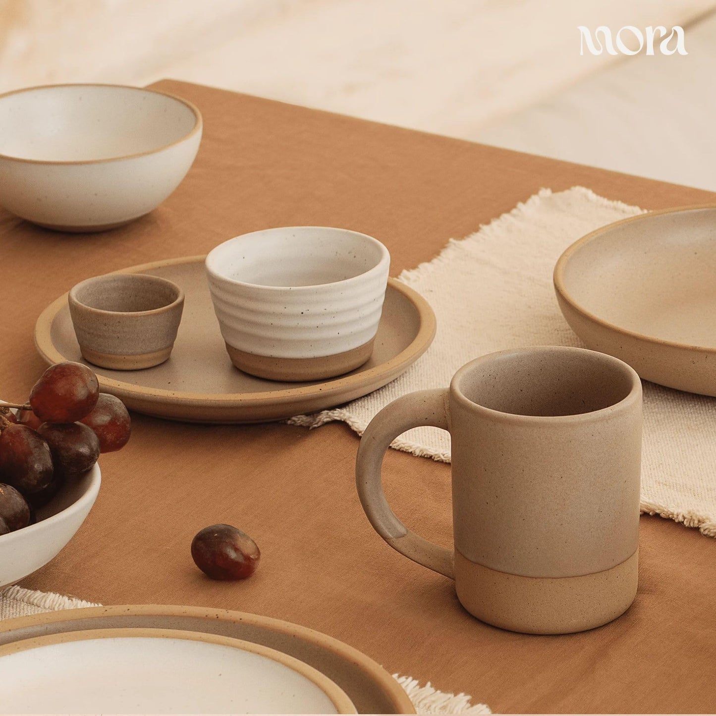 MORA Medium Plates Set of 4, 8.5 inch Ceramic Pottery Salad Plates - Microwave, Oven and Dishwasher Safe - Mushroom