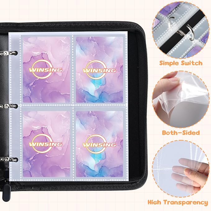 Card Binder 4 Pocket, 400 Pockets Card Holder Compatible with Game Cards Gift for Girls, Trading Card Binder Album Case Book Storage For Photocards, Small,Marble Purple