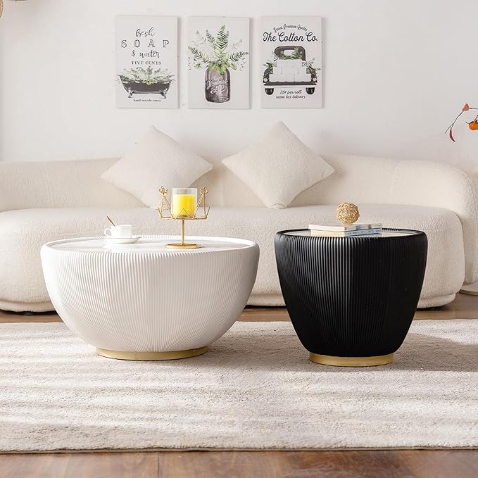 SSLine Bowl-Shape Coffee Table Set of 2 Modern Sintered Stone Top Nesting