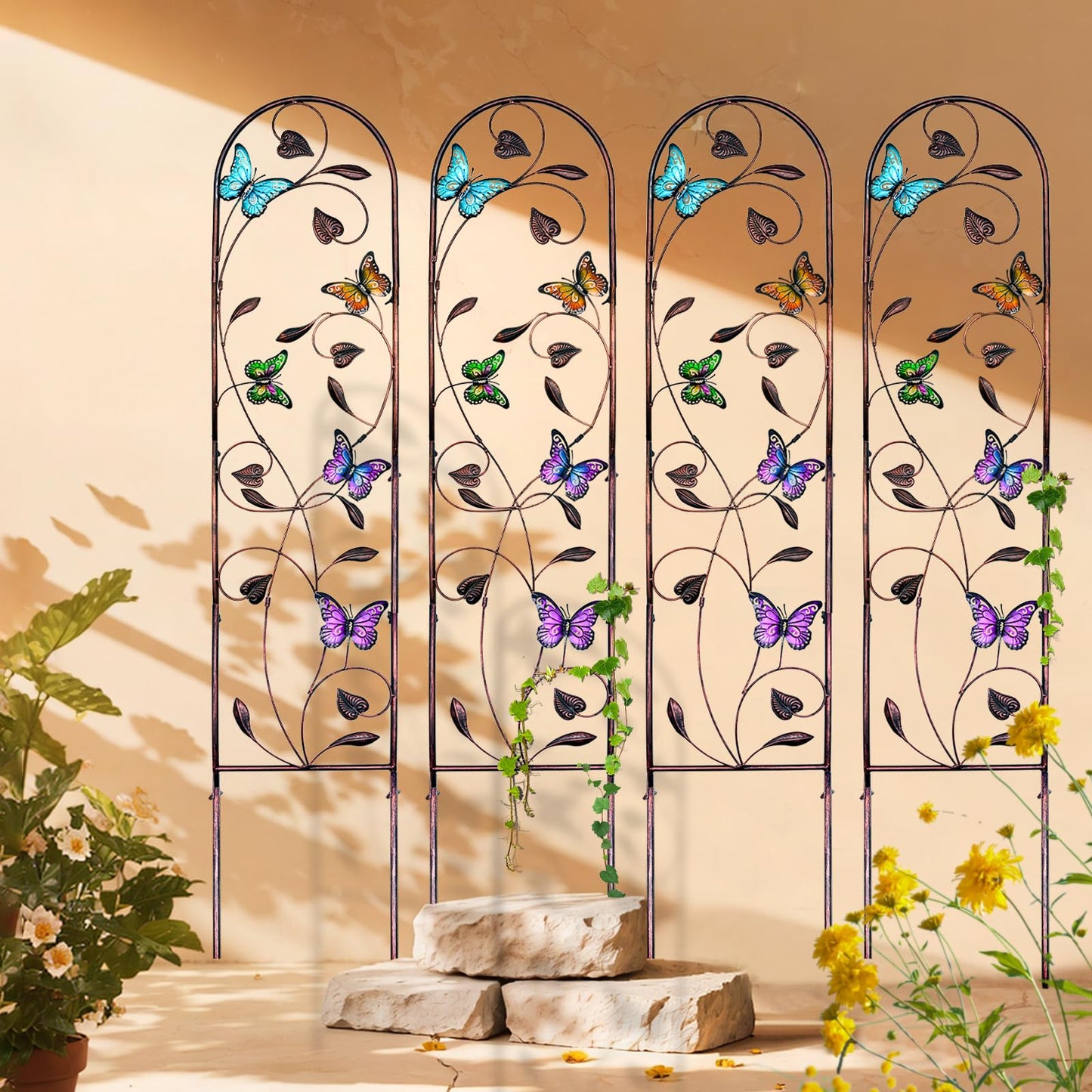 aboxoo Set of 4 Packs Butterfly Metal Garden Trellis for Climbing Plants,Outdoor Decorative Flowers Arch Fence Trellis for Outdoor Patio,Garden,Lawn,Yard,Backyard,Wall Brackets,60'' H x 11'' W