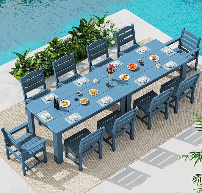 SERWALL HDPE Dining Set for 10 – 2 Tables, 8 Armless + 2 Armchairs. Includes 10