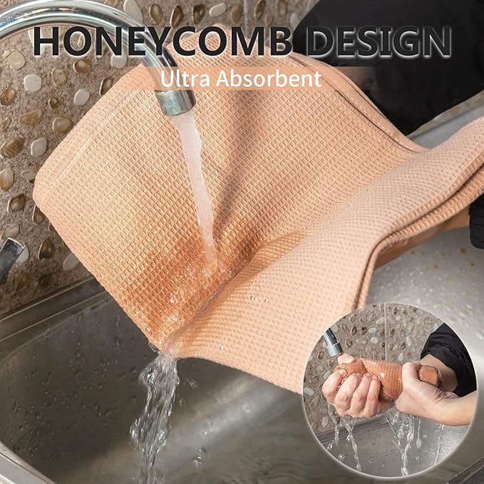 QUILTINA Dish Towels Set, 100% Cotton Waffle Weave Kitchen Towels 6 Pack