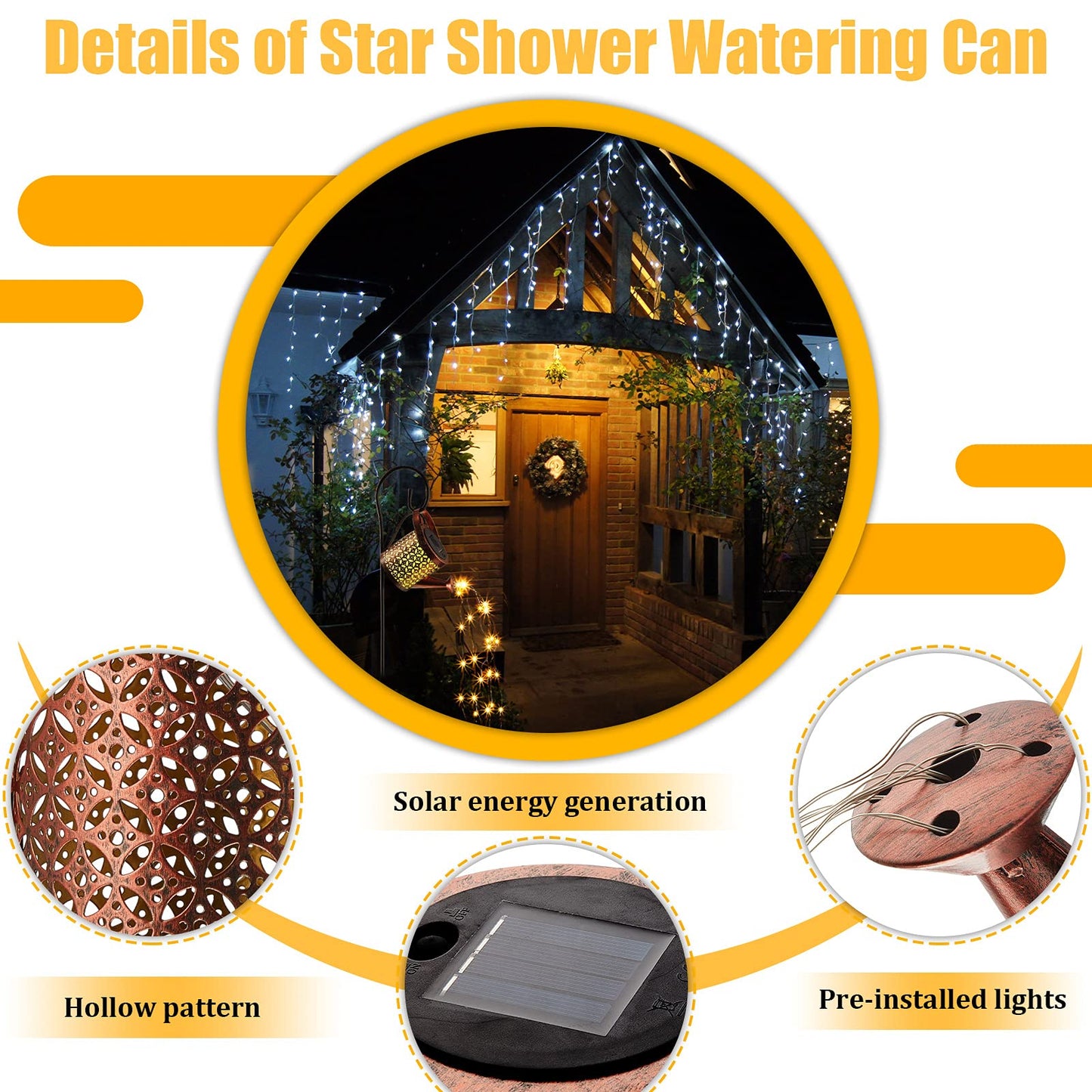 Honoson Solar Watering Can with Lights Waterproof Solar Outdoor Garden Decor Fairy Water Can Hanging Lantern Landscape Sprinkle Twinkle LED Decorative Gift for Women Yard Patio Pathway(Classic Style)