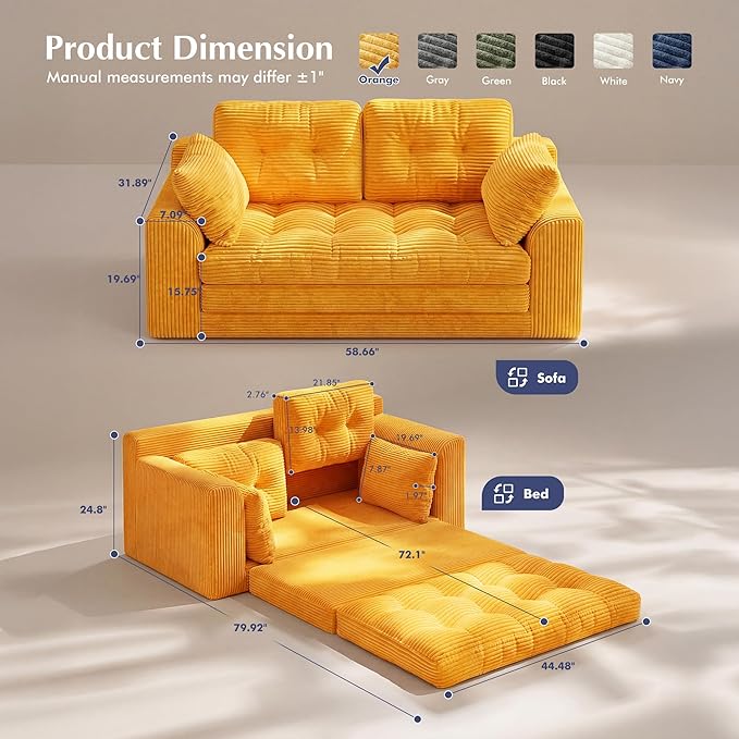 Homkdom Convertible Loveseat Sleeper, Space-Saving Folding Sofa Bed