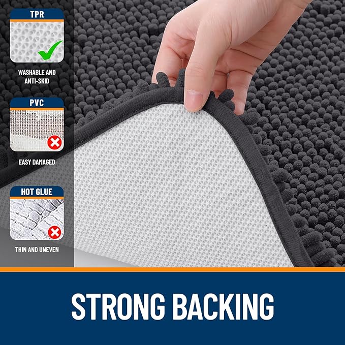 OLANLY Large Bathroom Rugs 44x32, Extra Soft Absorbent Chenille Bath Rugs, Rubber Backing Quick Dry, Machine Washable Bath Mats for Bathroom Floor, Tub and Shower, Home Decor Accessories, Dark Grey
