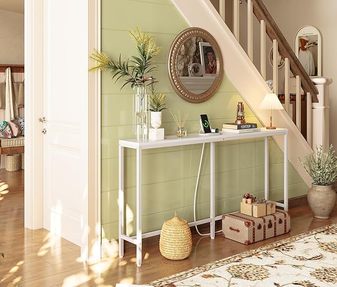 SUPERJARE Console Table with Outlet, 63 Inch Sofa Table with Charging Station
