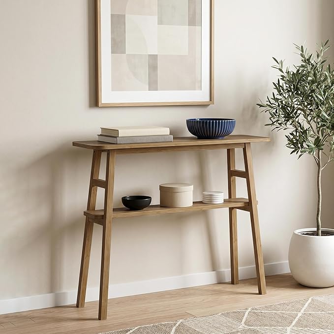 39.4" Solid Bamboo Entryway Console Table, Sofa Table Behind Couch, Narrow