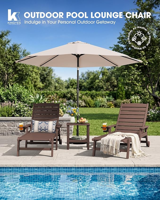 KINGYES HDPE Lounge Chair Outdoor, Patio Chaise Lounge Recliner